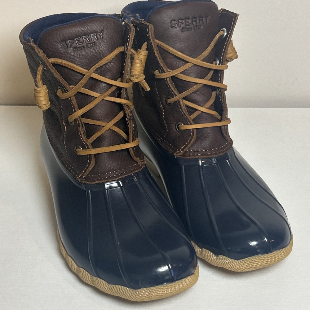 Sperry Women's Dark Blue and Brown Rain Boots